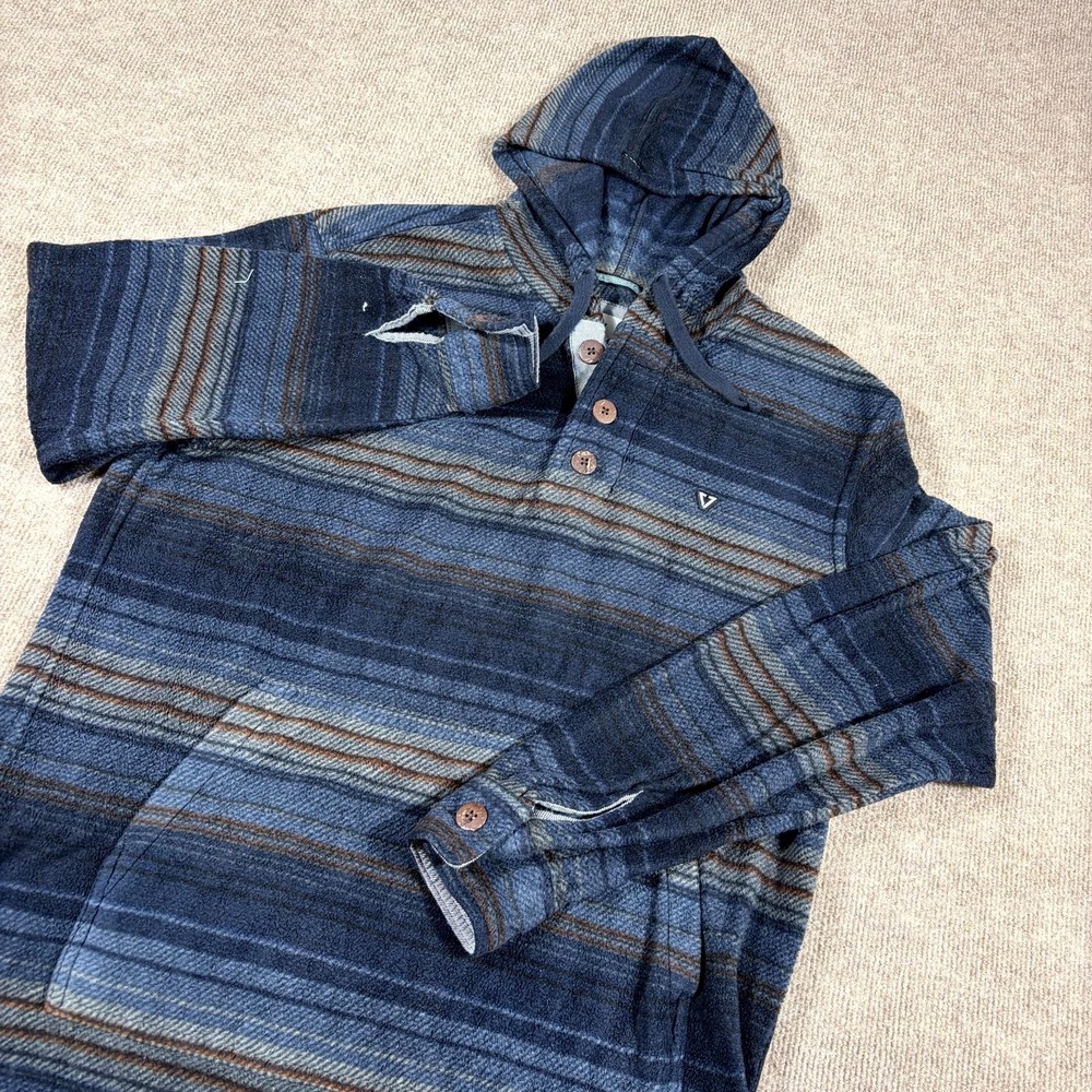 Vissla Descanso Shirt Mens Large Multicolor Striped Hooded Popover Long Sleeve